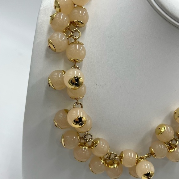 J. Crew Peach Faux Pearl Bauble Statement Gold Tone Necklace - Picture 4 of 13